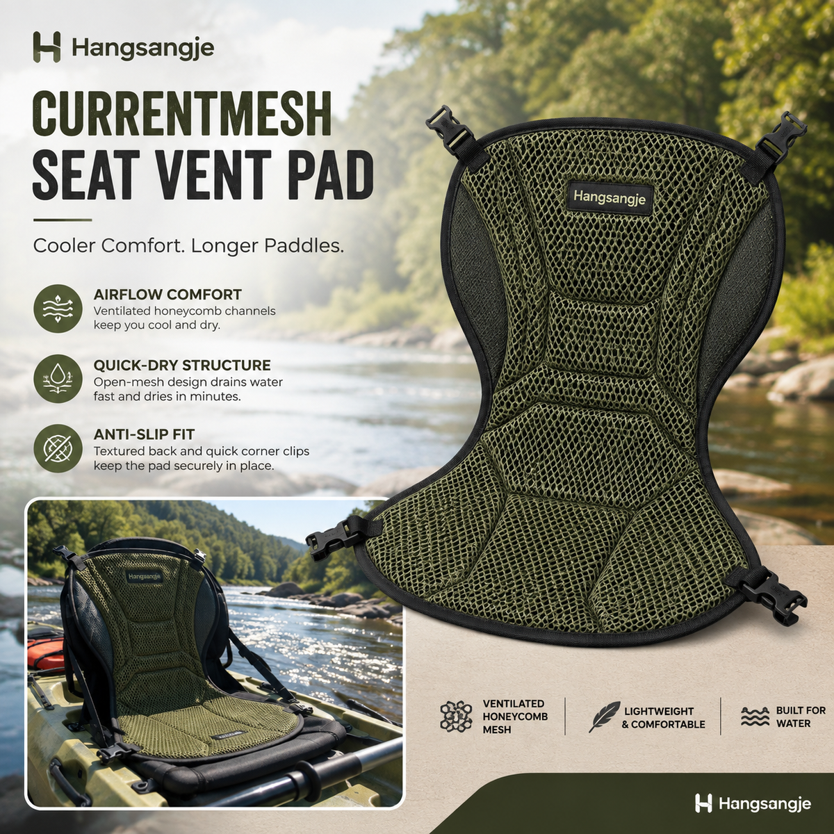 Hangsangje™ CurrentMesh Kayak Seat Vent Pad